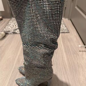 Steven By Steve Madden Silver Rhinestone Heeled Boots